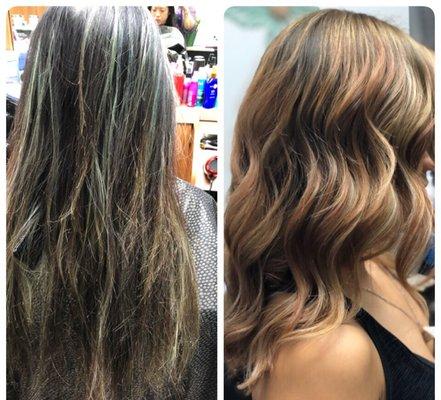 Before and after balayage