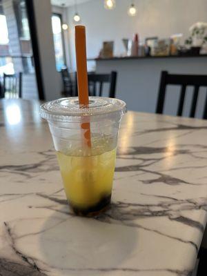 Passion fruit lemonade with boba