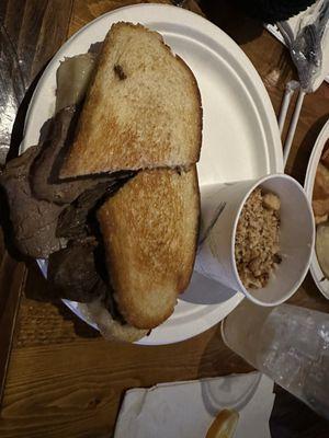 Steak sandwich pic taken before dip of FRENCH DIP was delivered w/ side Mac and cheese