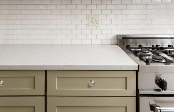 Sage Green Custom Laquer Paint Finish On Shaker Style Cabinets