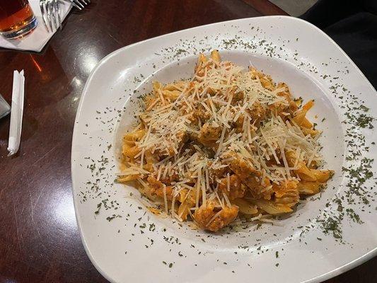 Santa Fe Chicken Pasta with fried chicken and no peas