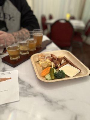 Beer flight and beer charcuterie board