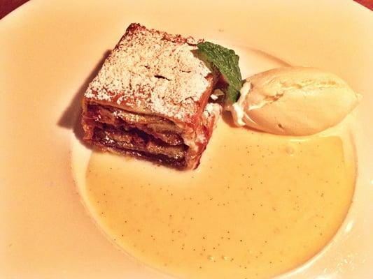 Apple Strudel with Whipped Cream, Vanilla Sauce