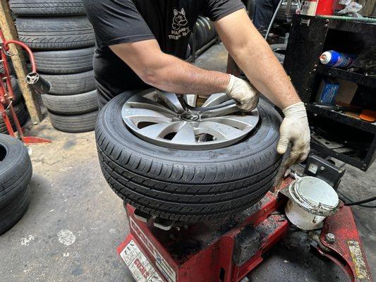 Preparing new tire for installation