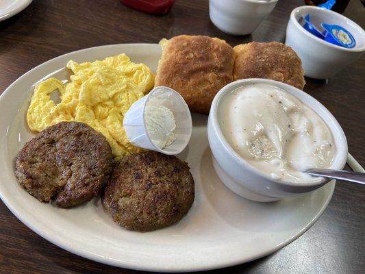 A1 breakfast (2 eggs, sausage, biscuits and gravy)