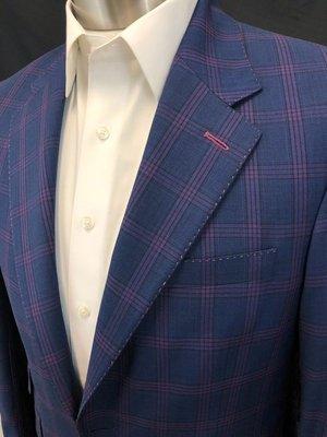 Italian Super 150"s Plaid w/Pink Pic-stitching & Buttonhole