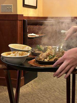 Entrees served on hot sizzling platter's