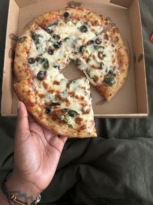 Small Spinach Supreme Pizza with red sauce