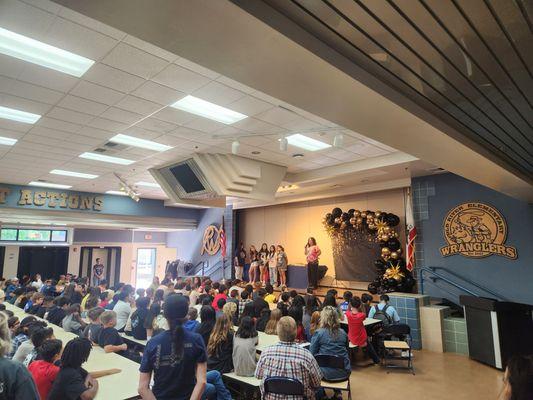 End of the year awards assembly in the cafeteria