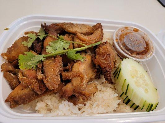 Fried chicken with ginger rice.