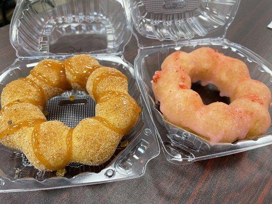 Cinnamon churro donut and strawberry milk donut