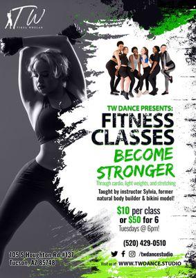 TW Dance Studio offers weekly Fitness classes! Please check our schedule for availability or call (520) 429-0510