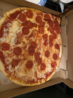 Dropped pepperoni large pizza. Careless delivery driver even with tip! Sad.