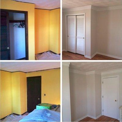 Before & After - Bedroom Project with fresh crown molding.