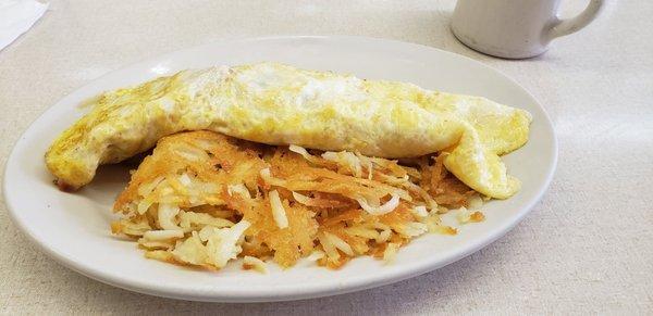 Denver omelet and crispy hash  browns.