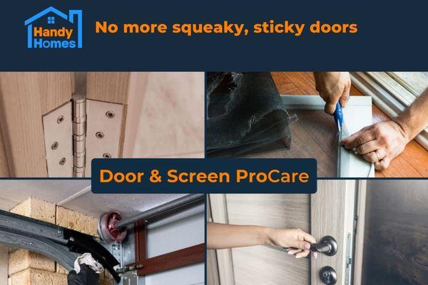 We repair and maintain interior, exterior, garage, and screen doors