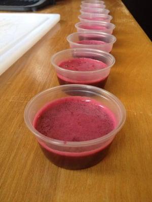 Samples of Beet, Kale, Lemon - one of our best sellers!