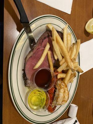 Lobster and prime rib with French fries