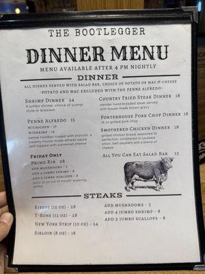 Dinner menu