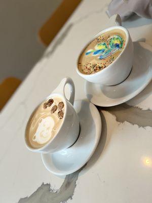 I had the latte on the left the Cookie Monster.