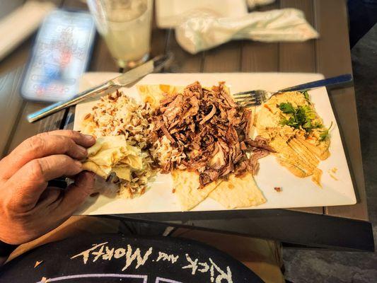 Donner platter with Turkish rice and hummus