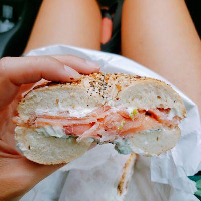 Everything bagel with lox and scallion cream cheese