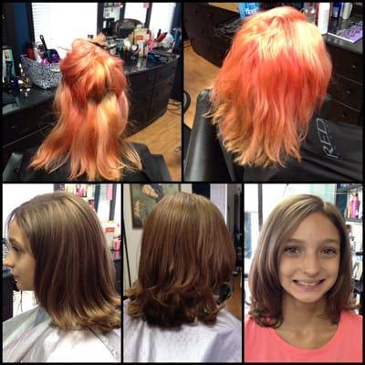 Before and after color correction by hair stylist Savanna Brown at Stiletto Salon!