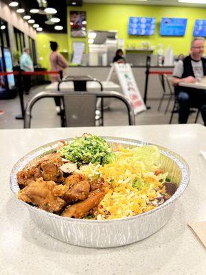 Ginger chicken, Pollo Diablo, black beans and Veggies Salad combo