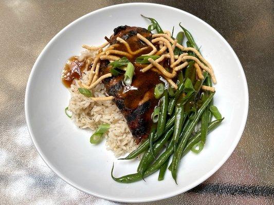 Teriyaki Grilled Chicken Breast with Steamed Rice and Haricot Verts