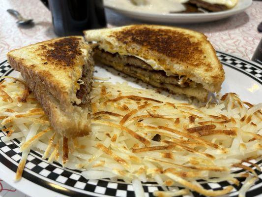 Breakfast Sandwich - sourdough, sausage, American cheese and hard egg