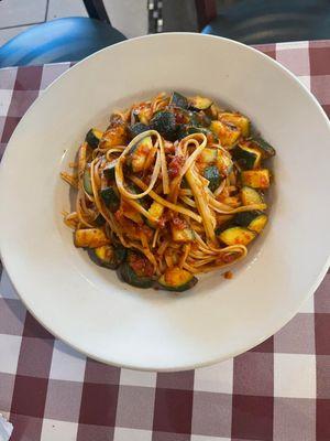 Linguini spicy marinara with squash!