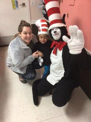 Children are happy! Cat in the hat came to visit again!