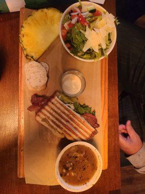 BLT, French onion soup and side salad