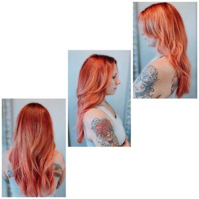 Coral and pink balayage by Ginger.