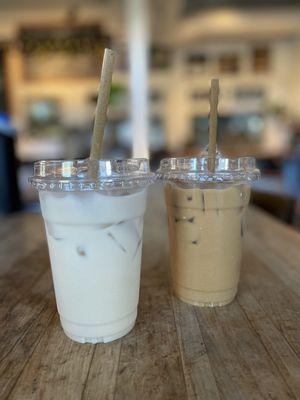 Left: Iced Chai with Oat Milk Right: Iced Latte