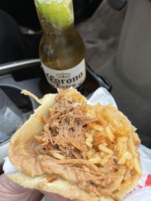 "mixed" burrito:  shredded beef, rice, beans.