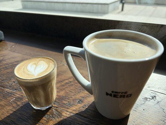 Americano and cortado on a beautiful sunny morning