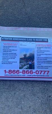 Received this flyer for the Hemet fire  and this company is only asking 30% best I have found.