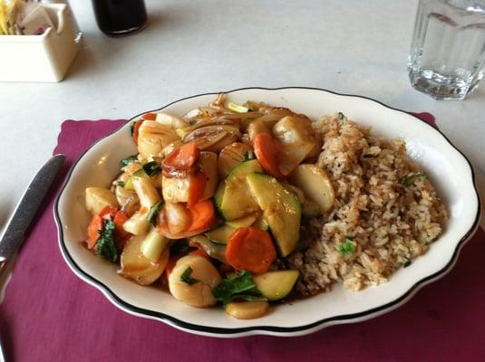 Long Island Scallops with combo rice and veggies.