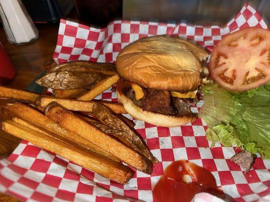 Bacon cheeseburger deluxe and homemade fries