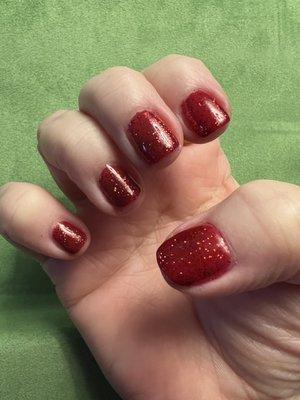 Red glitter polish at The Nail Spot