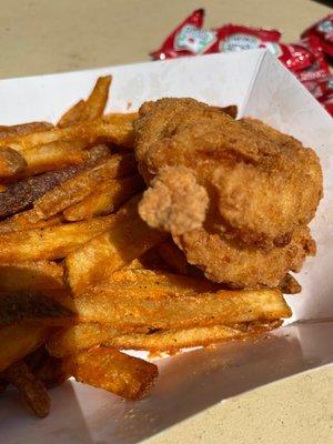 First taste: Chicken Tenders Boat with seasoned fries and ranch. 10/10.