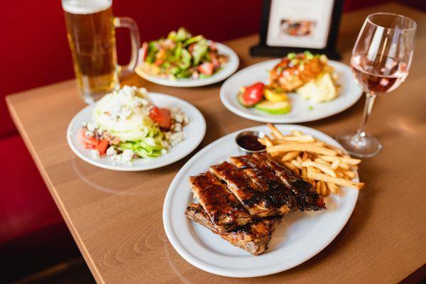 Ribs, wine, ber, dinner