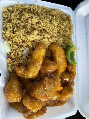 Honey chicken with fried rice lunch combo