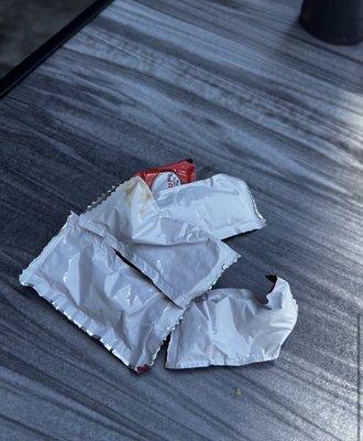 Dirty ketchup packets.  There were worse but I didn't think to take the photo until the end.