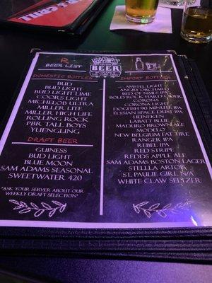 Beer menu