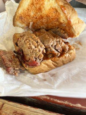 Brisket on Texas Toast Bread.