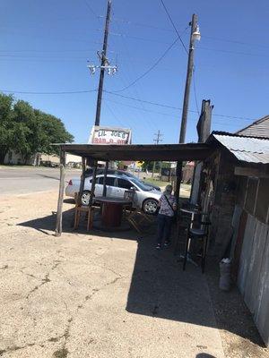 The outdoor dining and entry