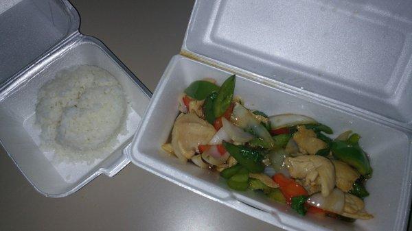 Chicken Thai basil stir fry w/ white rice