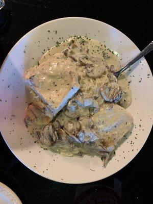 Mushroom Chicken pasta made with white wine sauce. It's magnificent and we luckily found this in our route to Austin.